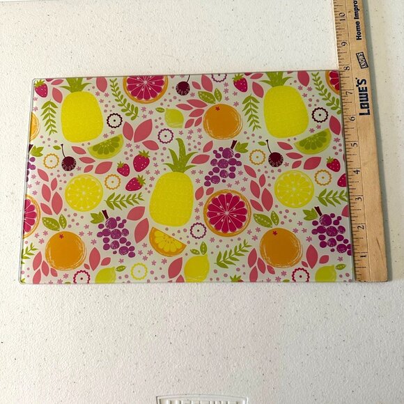 Small Glass Cutting board Fruit theme pineapple lime orange grapes tropical - Picture 5 of 7